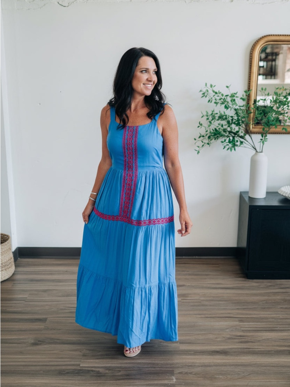 Blue and red maxi dress